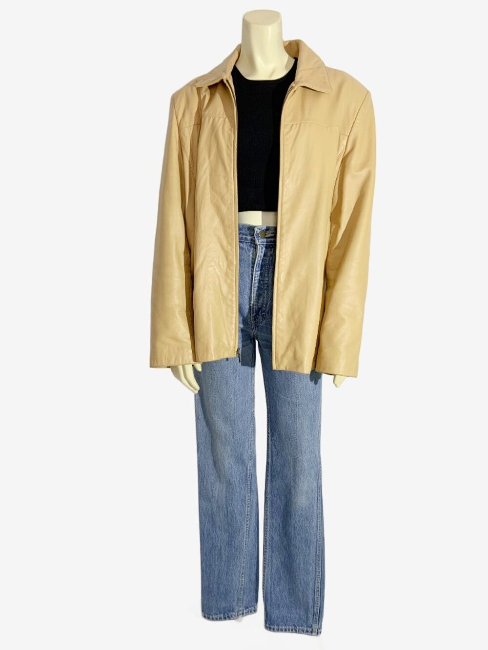 Vintage Y2K Tan Leather Zipper Front Jacket  / Made in Canada / Medium-Large